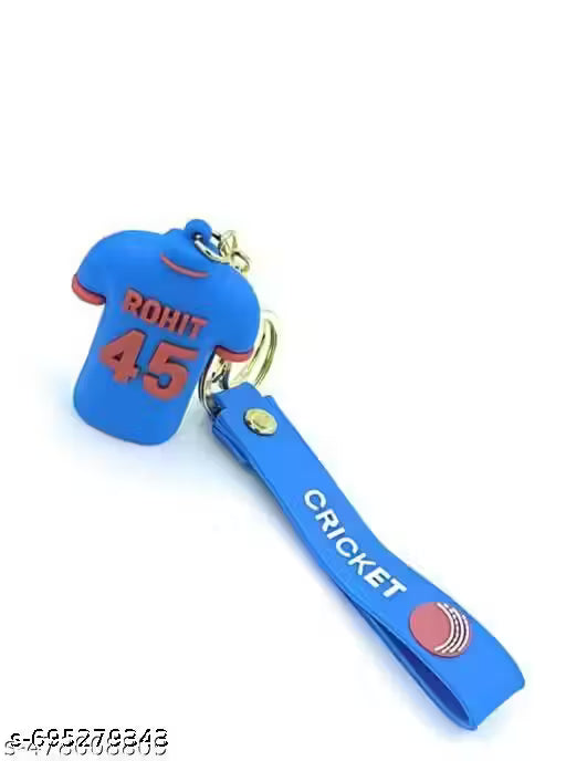 Rohit Sharma Jersey Keychain – Team India Captain Blue Cricket Key Ring | Silicone Mini Jersey Bag Charm & Gift Accessory.